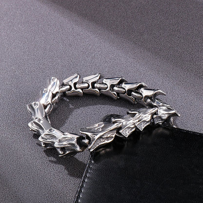 Disturbia Kalen Vintage Punk Bracelet Men's Stainless Steel Animal Dragon Keel Jewelry Street Culture Dragon Steel Stainless Steel Gothic Ring