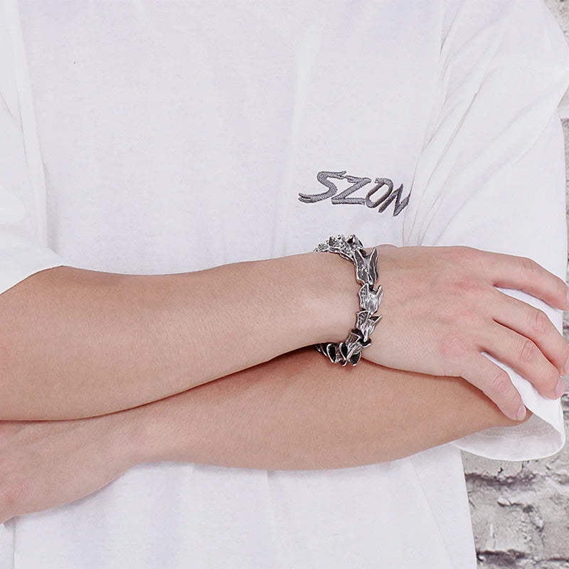 Disturbia Kalen Vintage Punk Bracelet Men's Stainless Steel Animal Dragon Keel Jewelry Street Culture Dragon Steel Stainless Steel Gothic Ring
