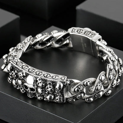 Disturbia Steampunk Rock Skull Bracelet for Men In Waterproof Stainless Steel Skeleton Men's Bracelet Man Bike Jewelry Boys Birthday Gifts Skull Skeleton Steel Stainless Steel Gothic Ring