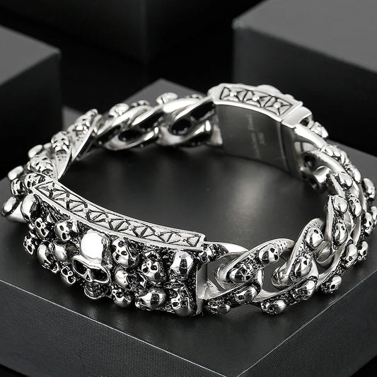 Disturbia Steampunk Rock Skull Bracelet for Men In Waterproof Stainless Steel Skeleton Men's Bracelet Man Bike Jewelry Boys Birthday Gifts Skull Skeleton Steel Stainless Steel Gothic Ring