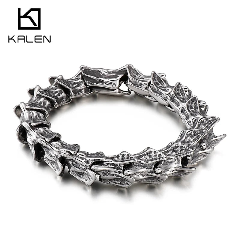 Disturbia Kalen Vintage Punk Bracelet Men's Stainless Steel Animal Dragon Keel Jewelry Street Culture Dragon Steel Stainless Steel Gothic Ring