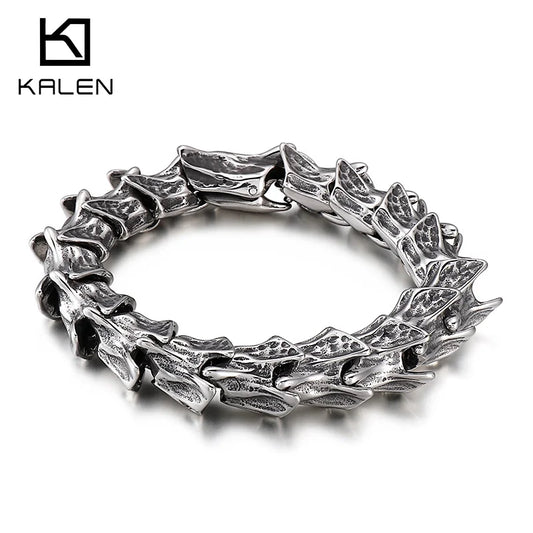 Disturbia Kalen Vintage Punk Bracelet Men's Stainless Steel Animal Dragon Keel Jewelry Street Culture Dragon Steel Stainless Steel Gothic Ring