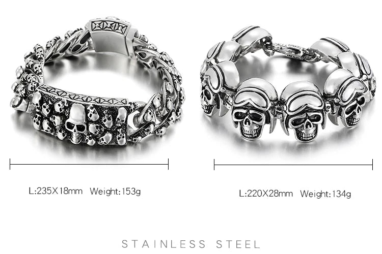 Disturbia Steampunk Rock Skull Bracelet for Men In Waterproof Stainless Steel Skeleton Men's Bracelet Man Bike Jewelry Boys Birthday Gifts Skull Skeleton Steel Stainless Steel Gothic Ring
