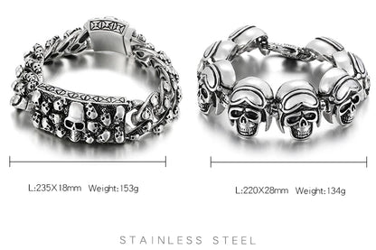 Disturbia Steampunk Rock Skull Bracelet for Men In Waterproof Stainless Steel Skeleton Men's Bracelet Man Bike Jewelry Boys Birthday Gifts Skull Skeleton Steel Stainless Steel Gothic Ring