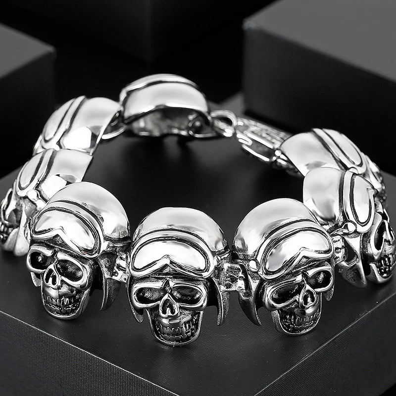 Disturbia Steampunk Rock Skull Bracelet for Men In Waterproof Stainless Steel Skeleton Men's Bracelet Man Bike Jewelry Boys Birthday Gifts Skull Skeleton Steel Stainless Steel Gothic Ring