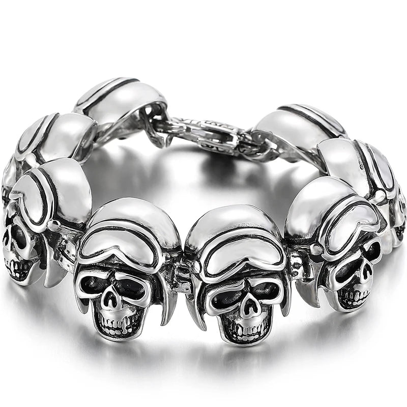 Disturbia Steampunk Rock Skull Bracelet for Men In Waterproof Stainless Steel Skeleton Men's Bracelet Man Bike Jewelry Boys Birthday Gifts Skull Skeleton Steel Stainless Steel Gothic Ring