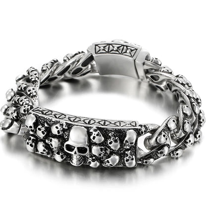 Disturbia Steampunk Rock Skull Bracelet for Men In Waterproof Stainless Steel Skeleton Men's Bracelet Man Bike Jewelry Boys Birthday Gifts Skull Skeleton Steel Stainless Steel Gothic Ring