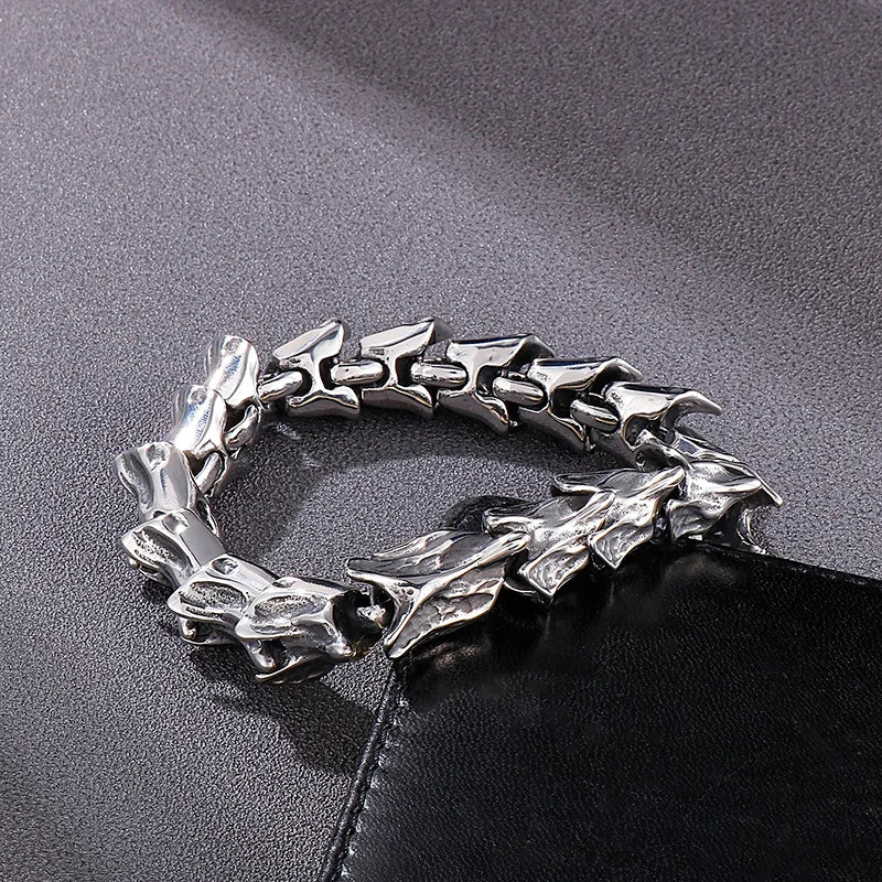 Disturbia Kalen Vintage Punk Bracelet Men's Stainless Steel Animal Dragon Keel Jewelry Street Culture Dragon Steel Stainless Steel Gothic Ring