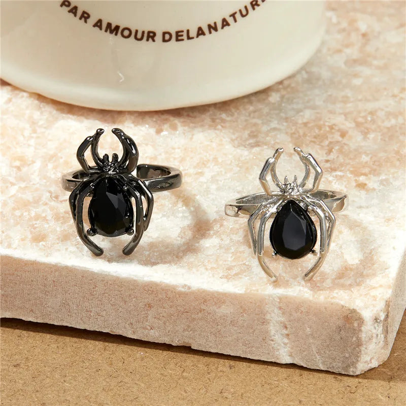 Killstar Gothic Punk Irregular Spider Opening Ring Women Men Fashion Zircon Black Crystal Dark Animal Ring Hip Hop Party Finger Jewelry Gothic Black
