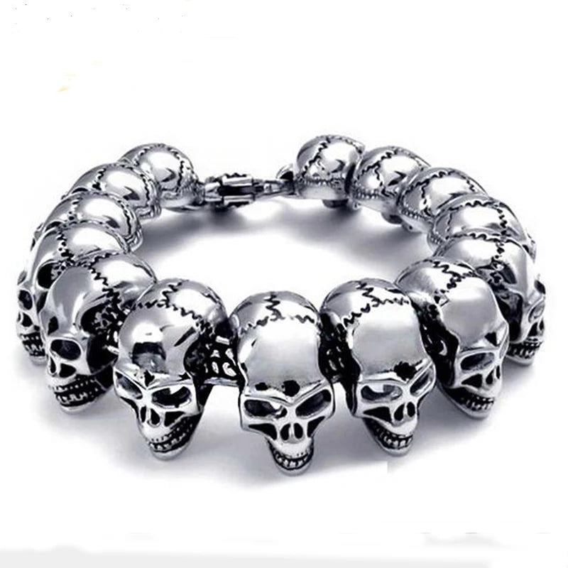 Disturbia Steampunk Rock Skull Bracelet for Men In Waterproof Stainless Steel Skeleton Men's Bracelet Man Bike Jewelry Boys Birthday Gifts Skull Skeleton Steel Stainless Steel Gothic Ring
