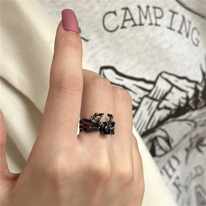 Killstar Gothic Punk Irregular Spider Opening Ring Women Men Fashion Zircon Black Crystal Dark Animal Ring Hip Hop Party Finger Jewelry Gothic Black