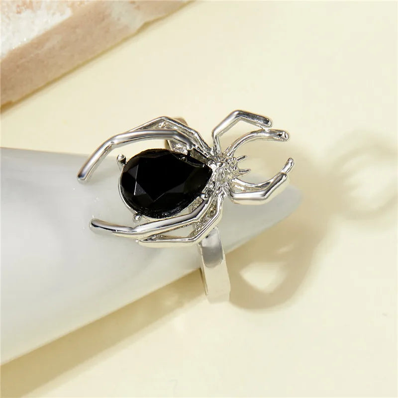 Killstar Gothic Punk Irregular Spider Opening Ring Women Men Fashion Zircon Black Crystal Dark Animal Ring Hip Hop Party Finger Jewelry Gothic Black