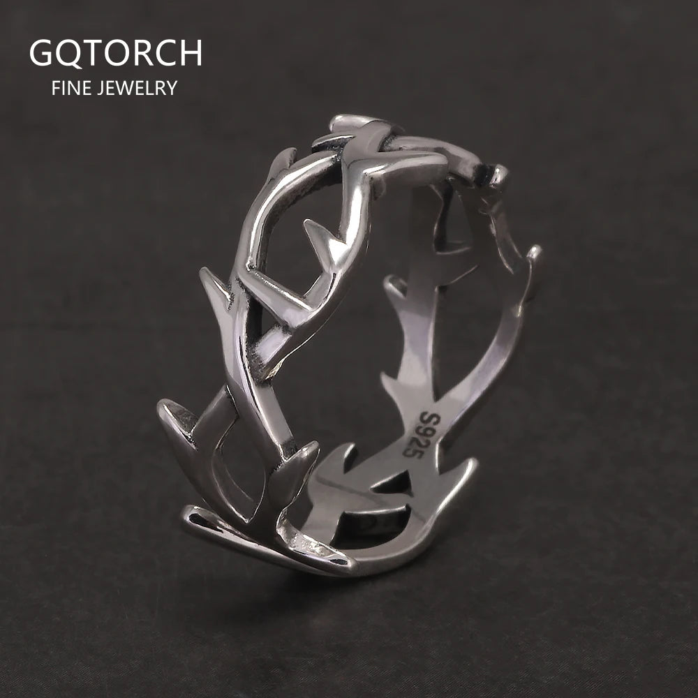 Disturbia 925 Sterling Silver Gothic Thorn Couple Rings for Women Men Punk Retro Cool Spiky Finger Ring Adjustable Hip hop Y2k Jewelry Gothic Silver Silver