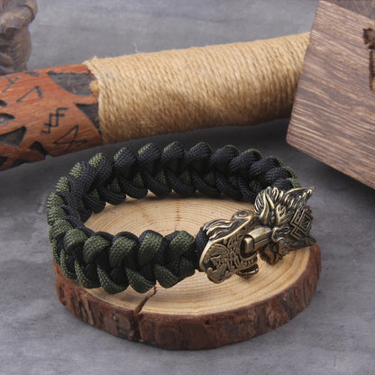 Blackcraft Cult Never Fade Rock Viking Wolf Bracelet Men's handmade cord Wolf Bead Punk Bracelets Biker Jewelry Wolf Black Gothic Ring