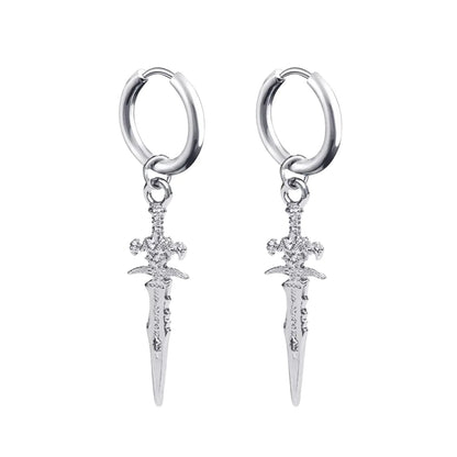 Dark in Love Gothic Sword Drop Earrings Surgical Steel Black Punk Ear Hoops with Long Dangle Grunge Hip Hop Stainless Steel Rings Gothic Steel Stainless Steel Black