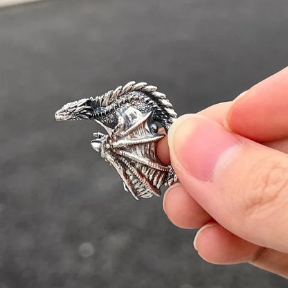Disturbia Gothic Punk Style Dragon Rings Pterosaur Wings Opening Alloy Rings Vintage Jewelry Costume Accessories Gifts Dragon Gothic Alloy