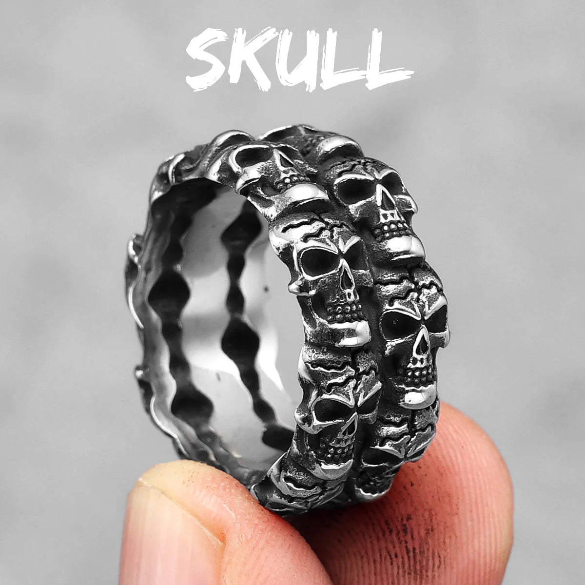 Killstar Vintage Punk Gothic All Skull Head Series Stainless Steel Womens Mens Rings Unique for Biker Jewelry Creativity Gift Wholesale Skull Gothic Steel Stainless Steel