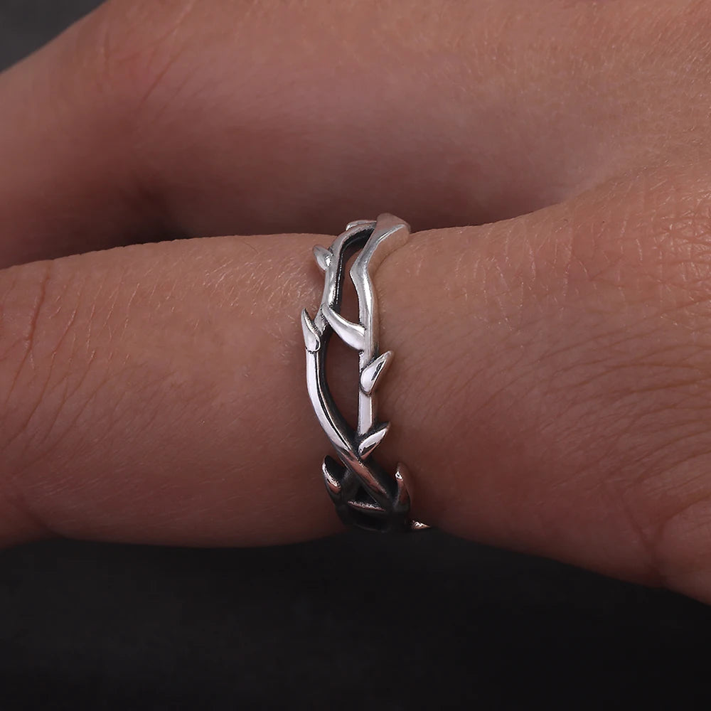 Disturbia 925 Sterling Silver Gothic Thorn Couple Rings for Women Men Punk Retro Cool Spiky Finger Ring Adjustable Hip hop Y2k Jewelry Gothic Silver Silver