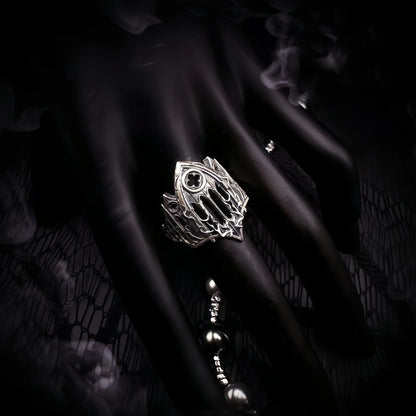 The Great Frog Retro Burnt Gothic Cathedral Open Ring For Men Silver plated Copper Dark Gothic Punk Edgy Indie Jewelry Niche Accessories Gift Gothic Silver Silver