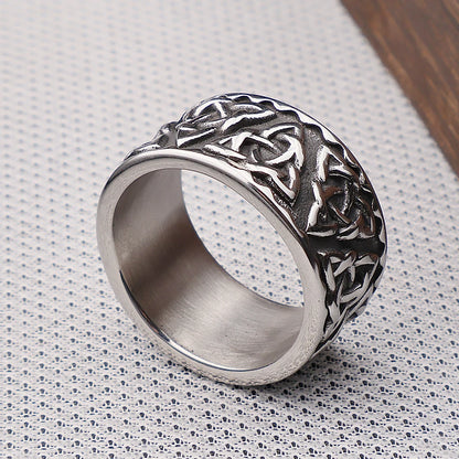 The Great Frog 10MM Wide Nordic Viking Celtic Rings Stainless Steel Punk Fashion Viking Trinity Ring for Men Women Amulet Jewelry Wholesale Steel Stainless Steel