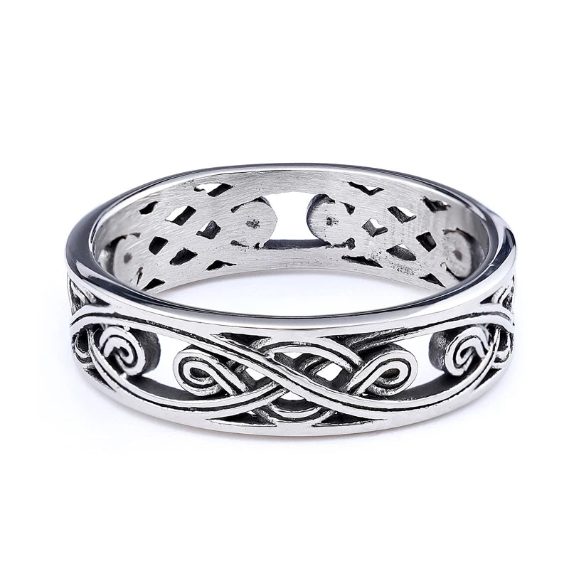 The Great Frog 10MM Wide Nordic Viking Celtic Rings Stainless Steel Punk Fashion Viking Trinity Ring for Men Women Amulet Jewelry Wholesale Steel Stainless Steel
