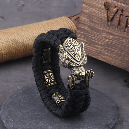 Blackcraft Cult Never Fade Rock Viking Wolf Bracelet Men's handmade cord Wolf Bead Punk Bracelets Biker Jewelry Wolf Black Gothic Ring