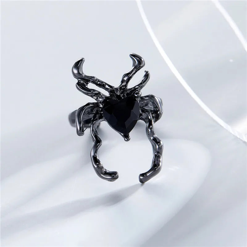 Killstar Gothic Punk Irregular Spider Opening Ring Women Men Fashion Zircon Black Crystal Dark Animal Ring Hip Hop Party Finger Jewelry Gothic Black