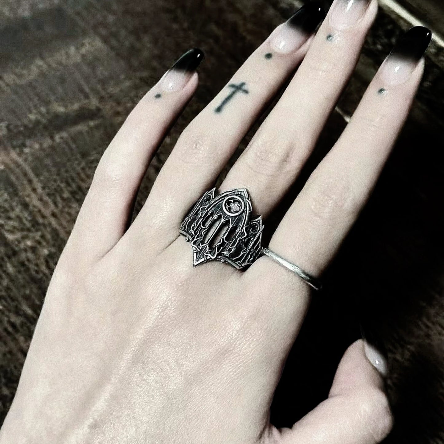The Great Frog Retro Burnt Gothic Cathedral Open Ring For Men Silver plated Copper Dark Gothic Punk Edgy Indie Jewelry Niche Accessories Gift Gothic Silver Silver