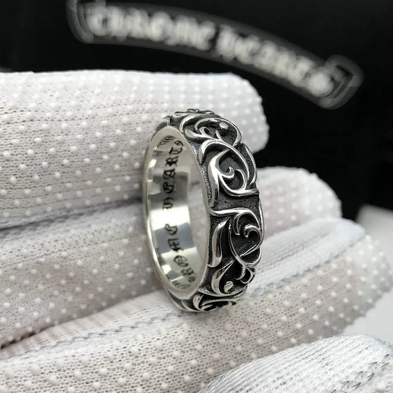 Dark in Love Gothic Croheart Personality Cross Ring Couples Retro Niello Silver Eternal Vine Ring for Male Female Valentine's Day Gift Cross Gothic Silver Silver Punk Biker Jewelry