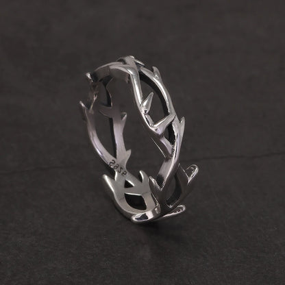Disturbia 925 Sterling Silver Gothic Thorn Couple Rings for Women Men Punk Retro Cool Spiky Finger Ring Adjustable Hip hop Y2k Jewelry Gothic Silver Silver