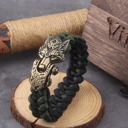 Blackcraft Cult Never Fade Rock Viking Wolf Bracelet Men's handmade cord Wolf Bead Punk Bracelets Biker Jewelry Wolf Black Gothic Ring