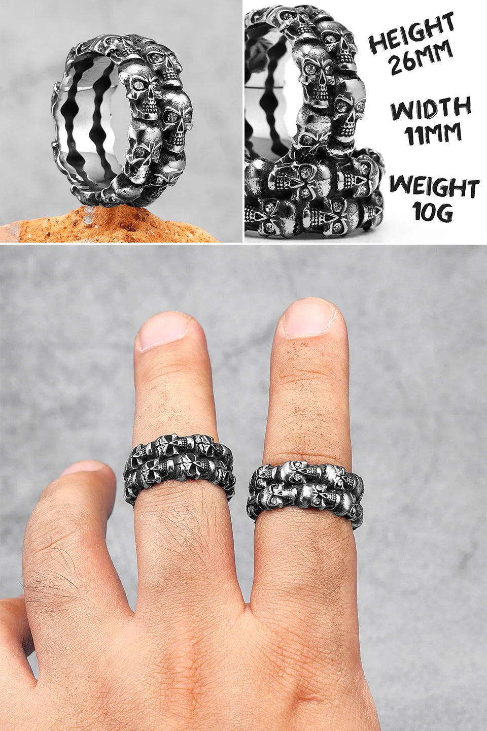 Killstar Vintage Punk Gothic All Skull Head Series Stainless Steel Womens Mens Rings Unique for Biker Jewelry Creativity Gift Wholesale Skull Gothic Steel Stainless Steel
