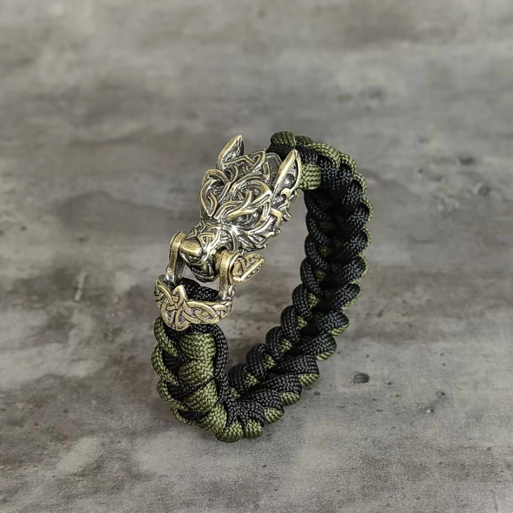Blackcraft Cult Never Fade Rock Viking Wolf Bracelet Men's handmade cord Wolf Bead Punk Bracelets Biker Jewelry Wolf Black Gothic Ring