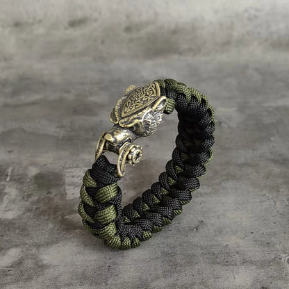 Blackcraft Cult Never Fade Rock Viking Wolf Bracelet Men's handmade cord Wolf Bead Punk Bracelets Biker Jewelry Wolf Black Gothic Ring