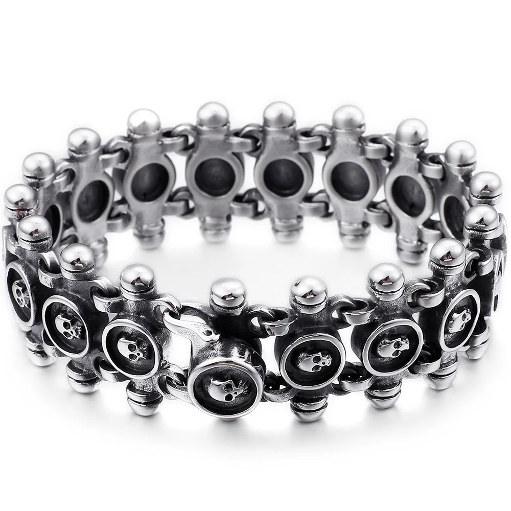 Disturbia Steampunk Rock Skull Bracelet for Men In Waterproof Stainless Steel Skeleton Men's Bracelet Man Bike Jewelry Boys Birthday Gifts Skull Skeleton Steel Stainless Steel Gothic Ring