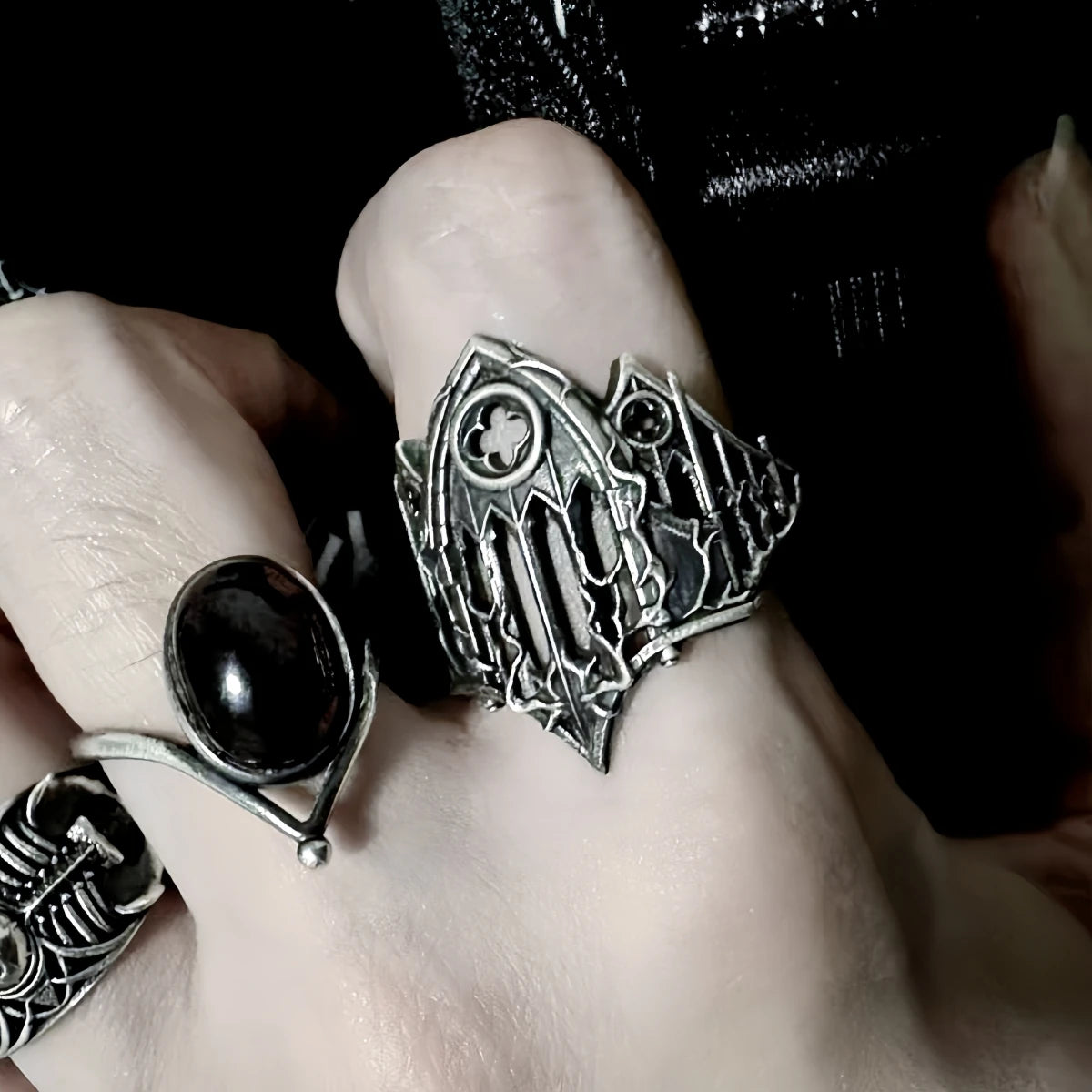The Great Frog Retro Burnt Gothic Cathedral Open Ring For Men Silver plated Copper Dark Gothic Punk Edgy Indie Jewelry Niche Accessories Gift Gothic Silver Silver