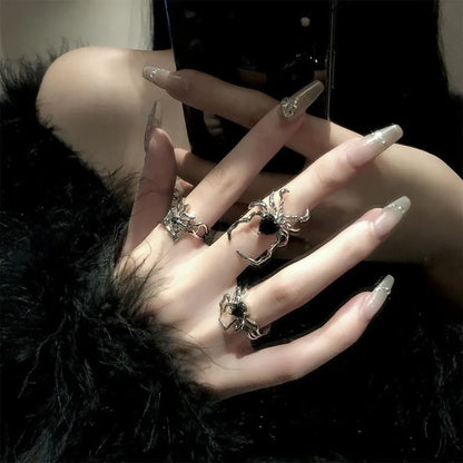 Killstar Gothic Punk Irregular Spider Opening Ring Women Men Fashion Zircon Black Crystal Dark Animal Ring Hip Hop Party Finger Jewelry Gothic Black