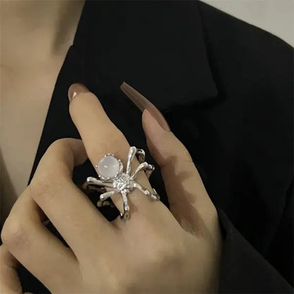 Killstar Gothic Punk Irregular Spider Opening Ring Women Men Fashion Zircon Black Crystal Dark Animal Ring Hip Hop Party Finger Jewelry Gothic Black