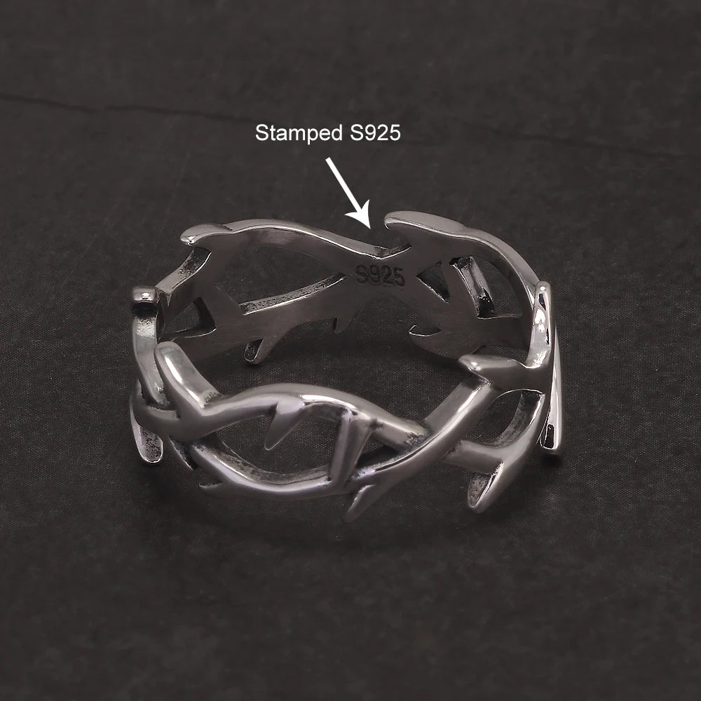 Disturbia 925 Sterling Silver Gothic Thorn Couple Rings for Women Men Punk Retro Cool Spiky Finger Ring Adjustable Hip hop Y2k Jewelry Gothic Silver Silver