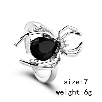 Killstar Gothic Punk Irregular Spider Opening Ring Women Men Fashion Zircon Black Crystal Dark Animal Ring Hip Hop Party Finger Jewelry Gothic Black