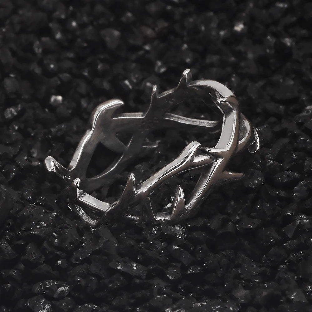 Disturbia 925 Sterling Silver Gothic Thorn Couple Rings for Women Men Punk Retro Cool Spiky Finger Ring Adjustable Hip hop Y2k Jewelry Gothic Silver Silver