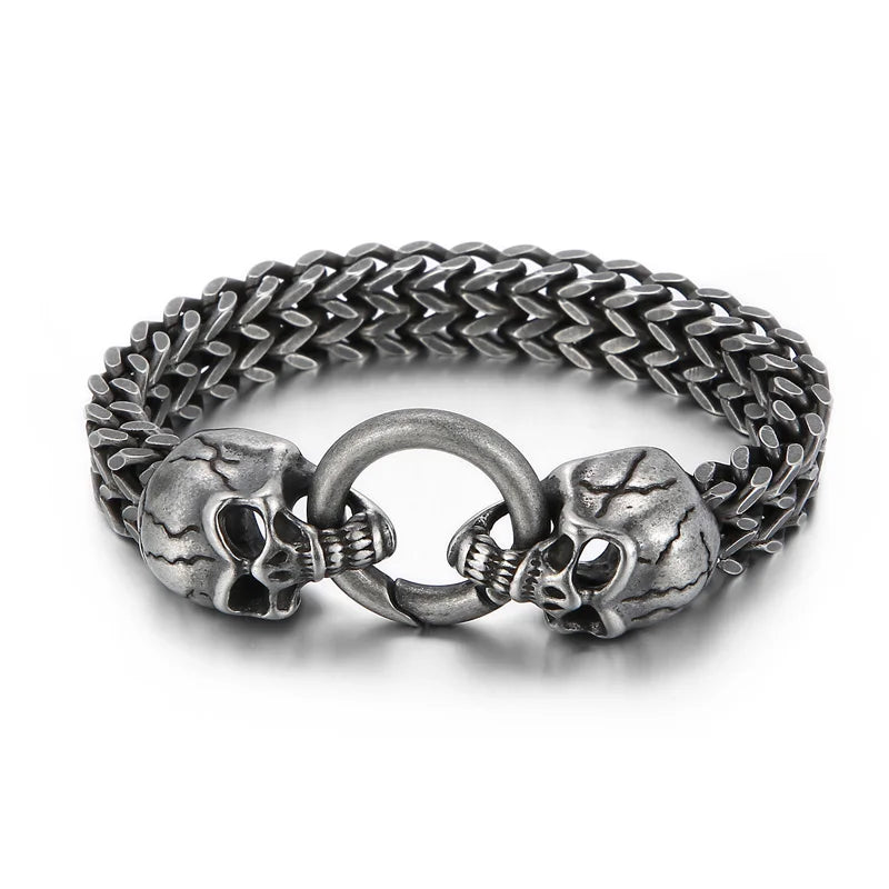 Disturbia Steampunk Rock Skull Bracelet for Men In Waterproof Stainless Steel Skeleton Men's Bracelet Man Bike Jewelry Boys Birthday Gifts Skull Skeleton Steel Stainless Steel Gothic Ring