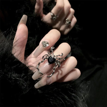 Killstar Gothic Punk Irregular Spider Opening Ring Women Men Fashion Zircon Black Crystal Dark Animal Ring Hip Hop Party Finger Jewelry Gothic Black