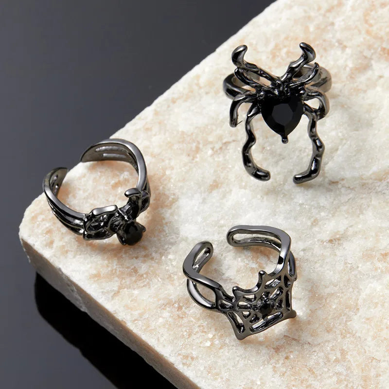 Killstar Gothic Punk Irregular Spider Opening Ring Women Men Fashion Zircon Black Crystal Dark Animal Ring Hip Hop Party Finger Jewelry Gothic Black