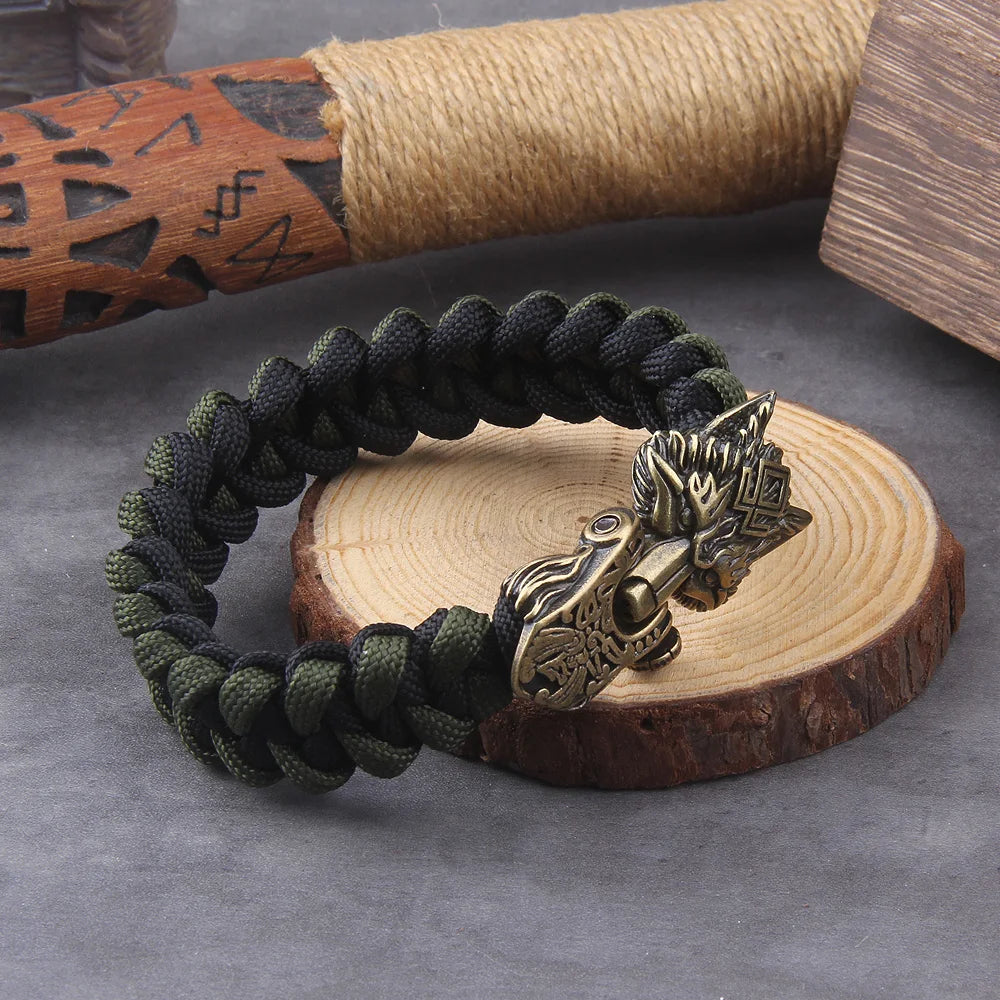 Blackcraft Cult Never Fade Rock Viking Wolf Bracelet Men's handmade cord Wolf Bead Punk Bracelets Biker Jewelry Wolf Black Gothic Ring