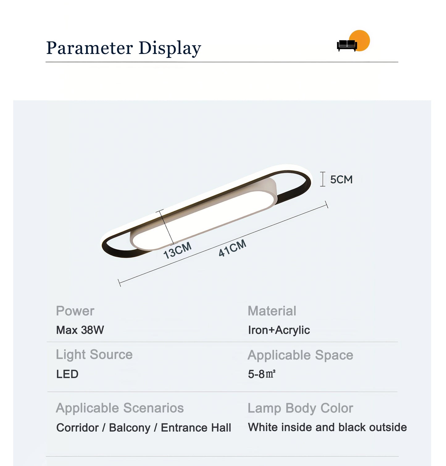 Endon LED Ceiling Light 220V 41CM Rectangular Strip Light Modern Minimalist Home Decor Corridor Light for Stairwells Entrance Balcony