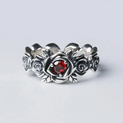 Punk Rave Men Women Gothic Thai Silver Rose Flower Cuff Finger Rings Unisex Fashion New Jewelry Lovers Gift Party anillos mujer Gothic Silver Silver