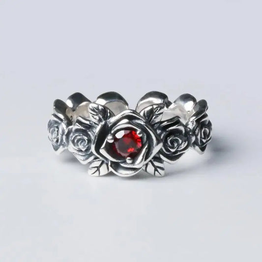 Punk Rave Men Women Gothic Thai Silver Rose Flower Cuff Finger Rings Unisex Fashion New Jewelry Lovers Gift Party anillos mujer Gothic Silver Silver