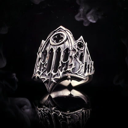 The Great Frog Retro Burnt Gothic Cathedral Open Ring For Men Silver plated Copper Dark Gothic Punk Edgy Indie Jewelry Niche Accessories Gift Gothic Silver Silver