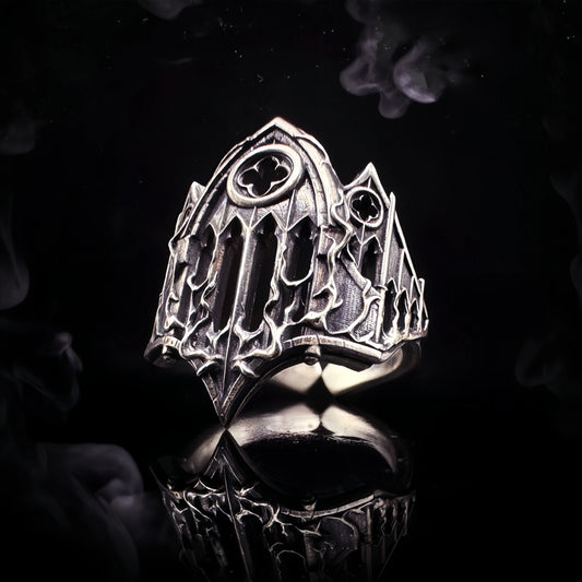 The Great Frog Retro Burnt Gothic Cathedral Open Ring For Men Silver plated Copper Dark Gothic Punk Edgy Indie Jewelry Niche Accessories Gift Gothic Silver Silver